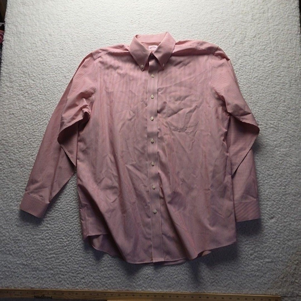 Brooks Brothers 346 Shirt Mens 16.5 34/35 Pink Stripe Classic Non Iron Cotton